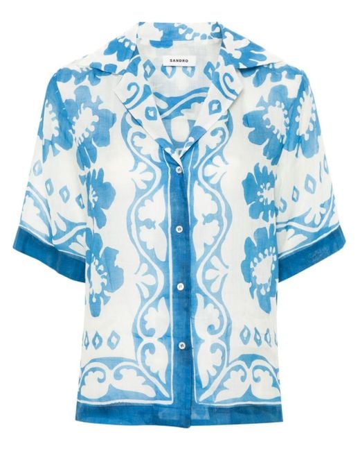 Sandro Blue Floral Short-sleeved Shirt