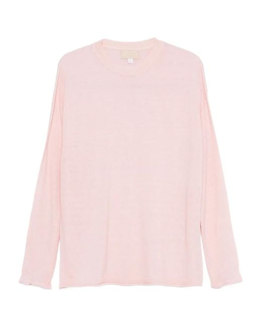 120% Lino Trui Met Ronde Hals En Lange Mouwen in het Pink