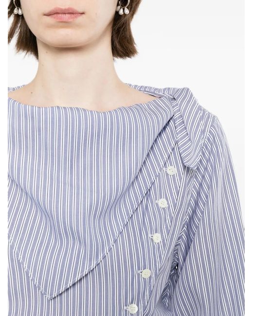 FETICO Purple Striped Scarf-Collar Blouse