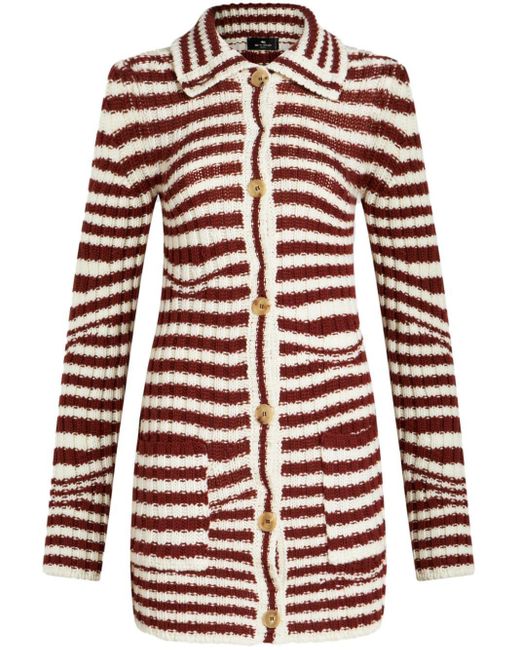 Etro Red Striped Wool Cardigan