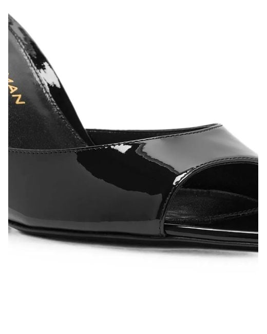 Stuart Weitzman Black Patent-Finish Slip-On Sandals