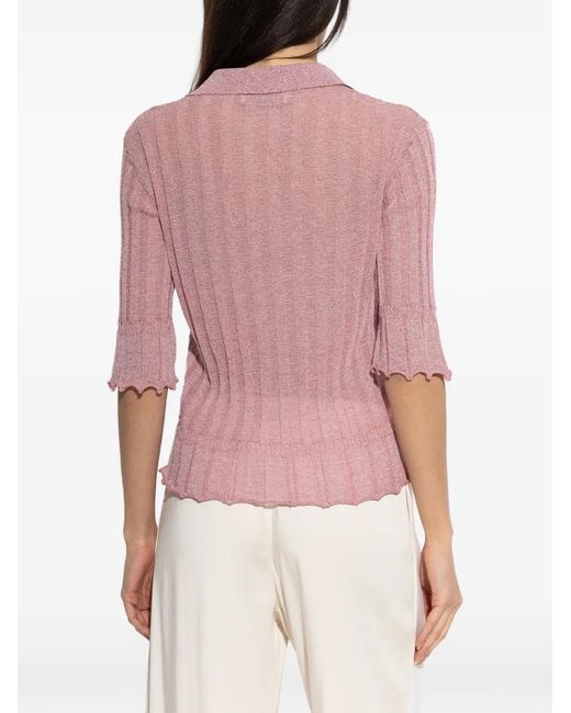 Akep Pink Ribbed-Knit Polo Top