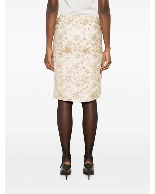 Saint Laurent Natural Brocade Midi Skirt