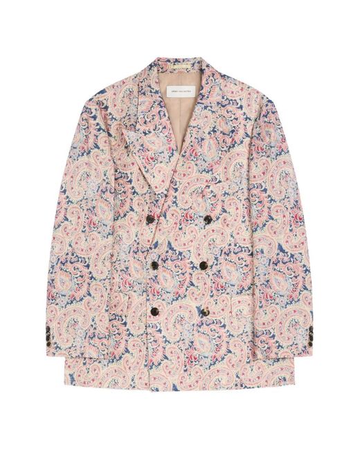Dries Van Noten Pink Jacquard Double-Breasted Blazer for men