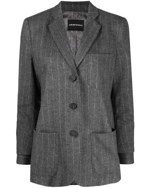 Emporio Armani Gray Pinstripe-Pattern Single-Breasted Blazer