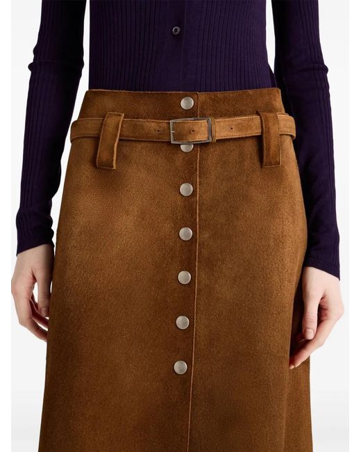 Prada Brown Belted Suede Midi Skirt