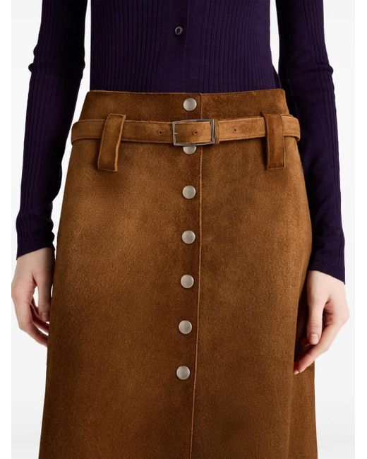 Prada Brown Belted Suede Midi Skirt