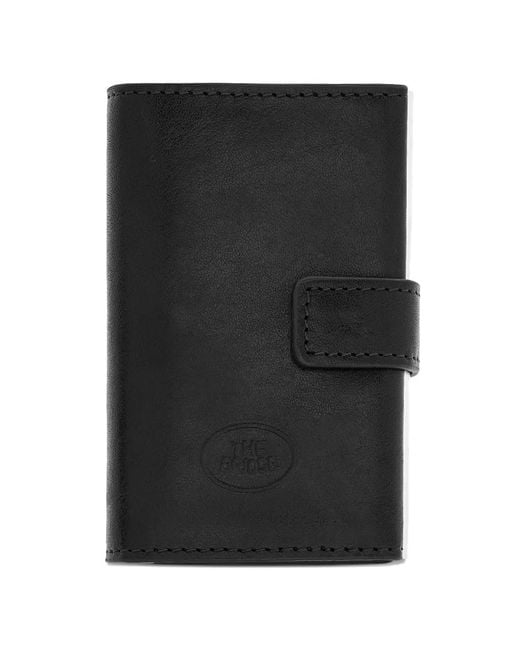 The Bridge Black Leather Press-Stud Cardholder for men