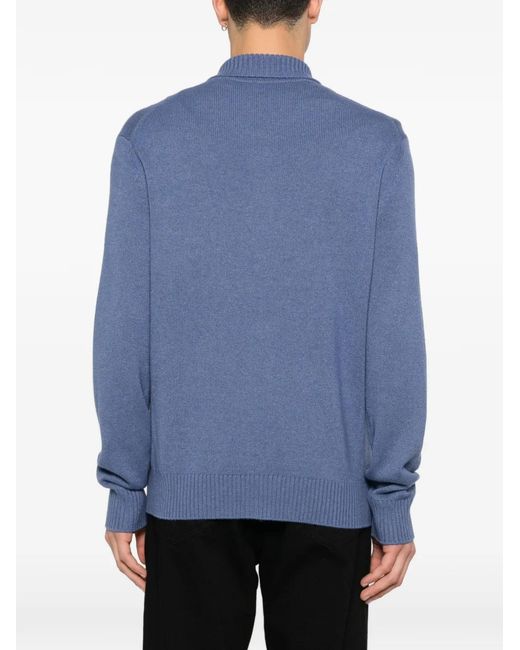 Bompard Blue Ribbed Button-Fastening Cardigan for men