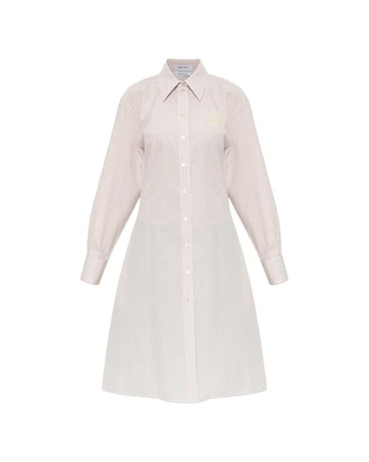 McQueen White Lace-Up Striped Shirt Midi Dress