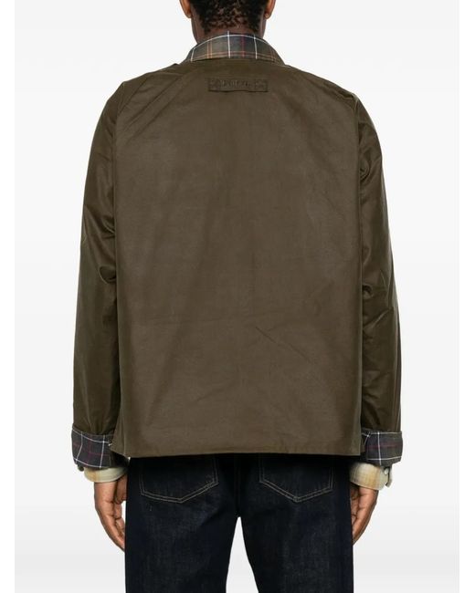 Barbour Green Tartan-Collar Waxed Jacket for men