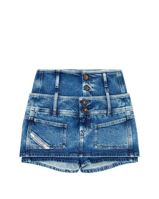 DIESEL Blue Mini Skort With Double Belt Design