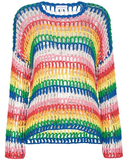 MIRA MIKATI Multicolor Rainbow Open Hand Crochet Sweater