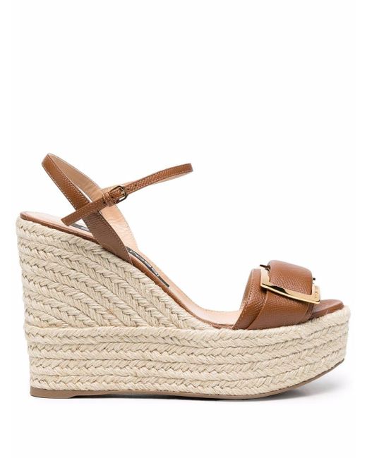Sergio Rossi Leather Sr Prince Wedge Espadrilles in Brown - Lyst