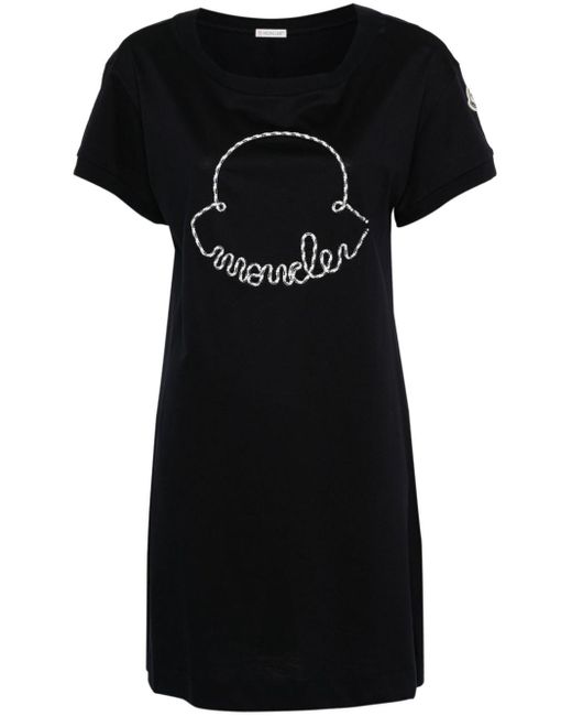 Moncler Black Corded-logo Cotton Mini Dress