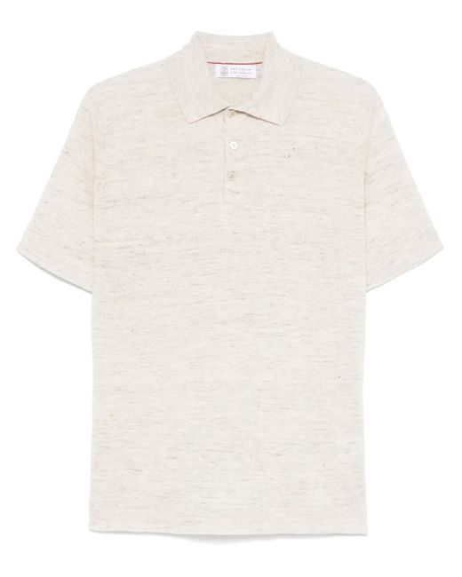 Brunello Cucinelli White Fine-Knit Polo Shirt for men