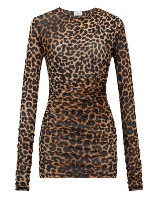 Vestido corto con estampado de leopardo Saint Laurent de color Brown