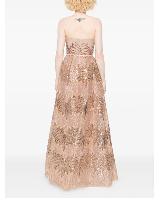 Elie Saab Natural Sequin-Embellished Strapless Dress