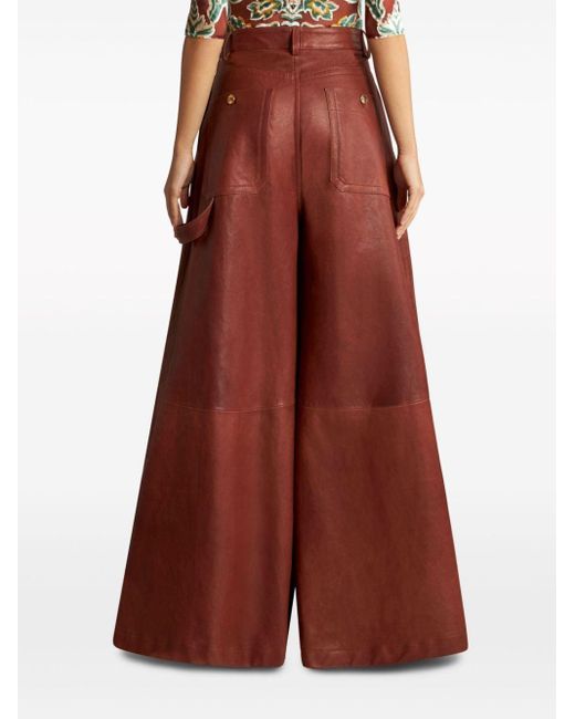 Etro Red Wide-leg Leather Trousers