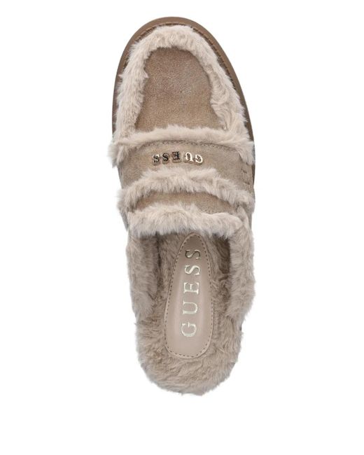 Guess Brown 45Mm Yaneta Logo Faux-Fur Mules