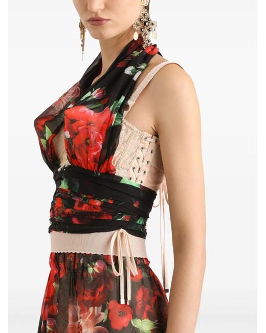 Dolce & Gabbana Red Floral-Print Top