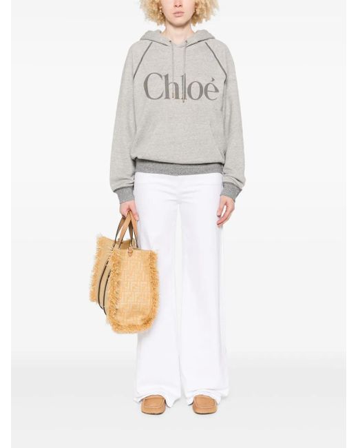 Chloé Gray Logo Classic Hoodie