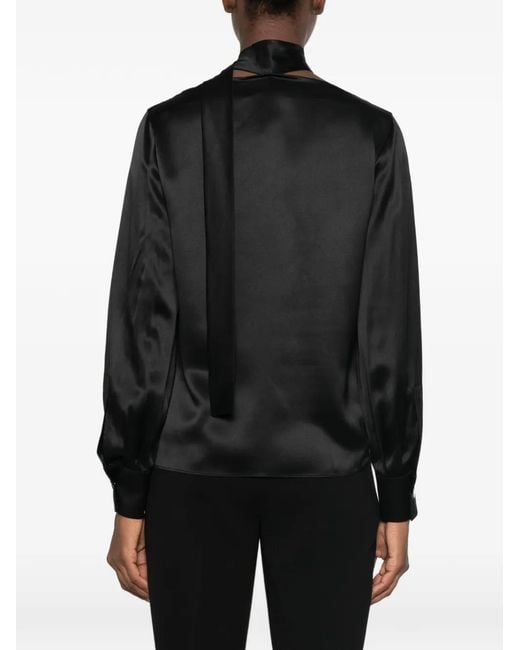 Max Mara Black Soft Silk Blouse With Buttoned Cuffs And Neck Scarf