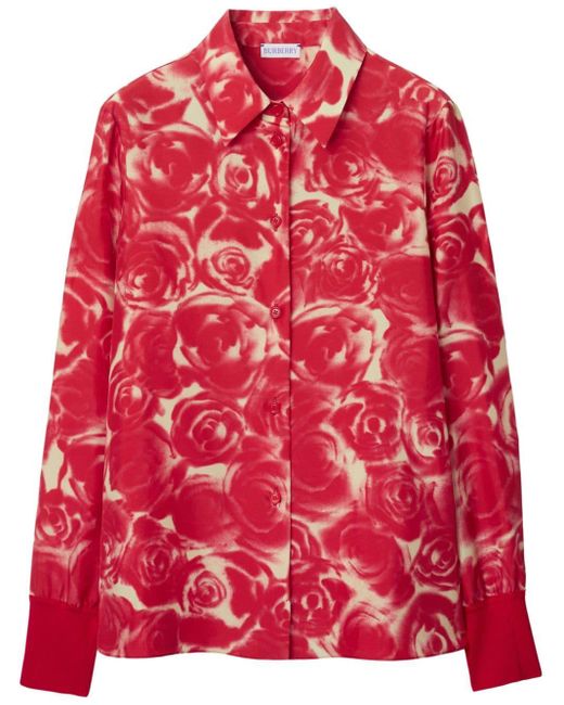 Burberry Red Rose-print Silk Shirt