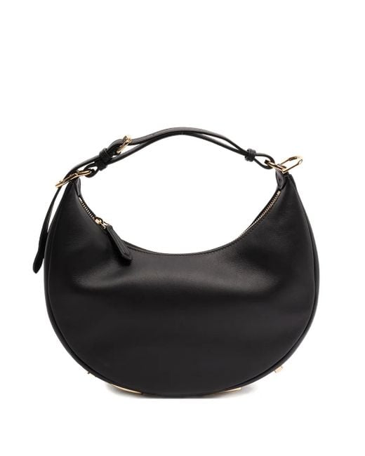 Fendi Black Tone Lettering Half-Moon Shoulder Bag