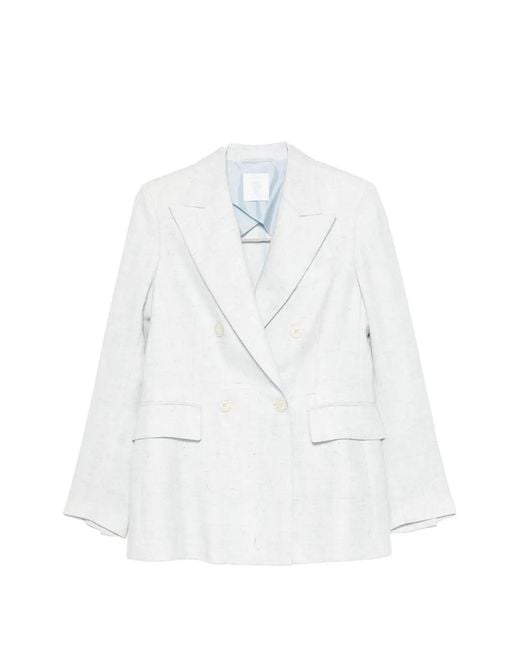 Eleventy White Double-Breasted Peak-Lapel Blazer