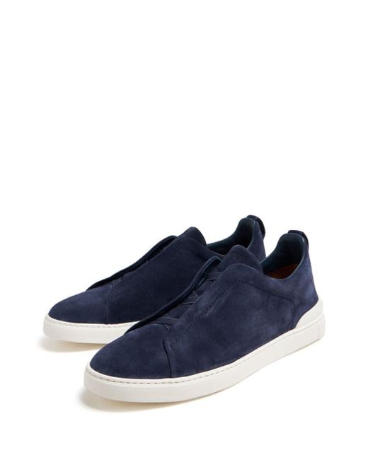 Zegna Blue Triple Stitch Suede Sneakers for men