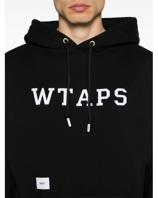(w)taps Black Logo-patches Cotton Hoodie for men