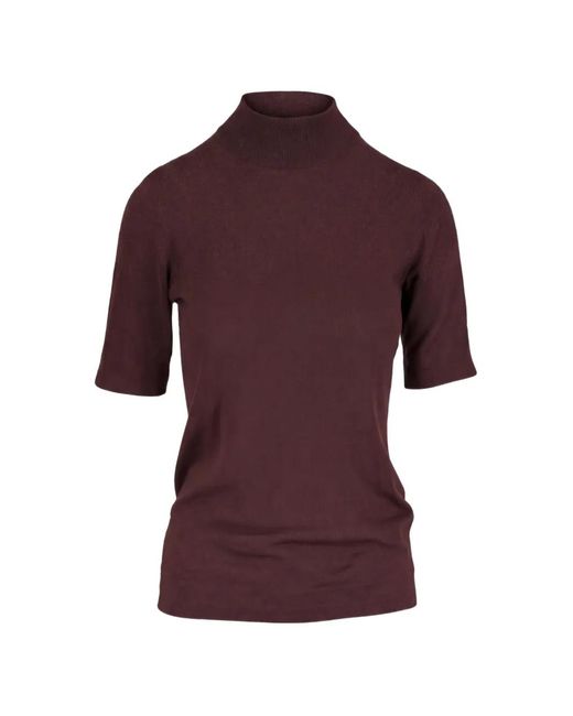 Brunello Cucinelli Purple High-Neck Short-Sleeve Cashmere Sweater