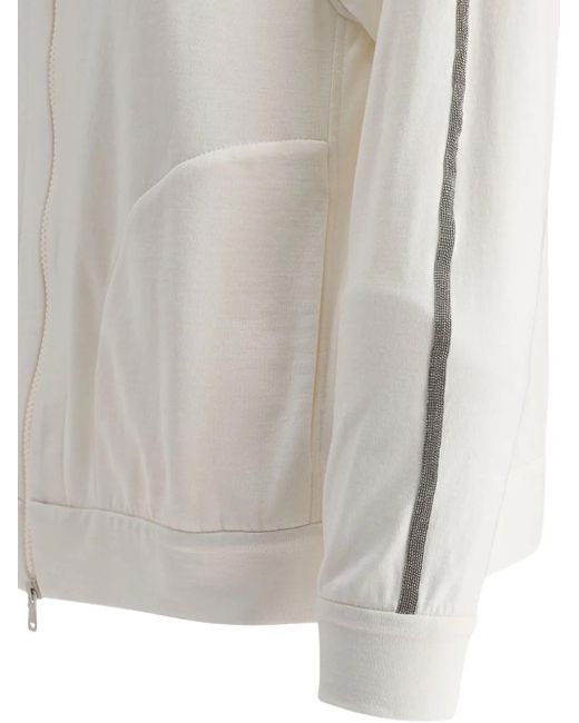 Felpa Con Cappuccio E Zip di Brunello Cucinelli in White