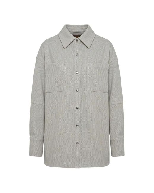 Moorer Gray Tess Button-Fastening Pocketed Shirt