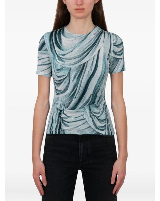Rabanne Blue T-Shirt mit Trompe-l'oeil-Print