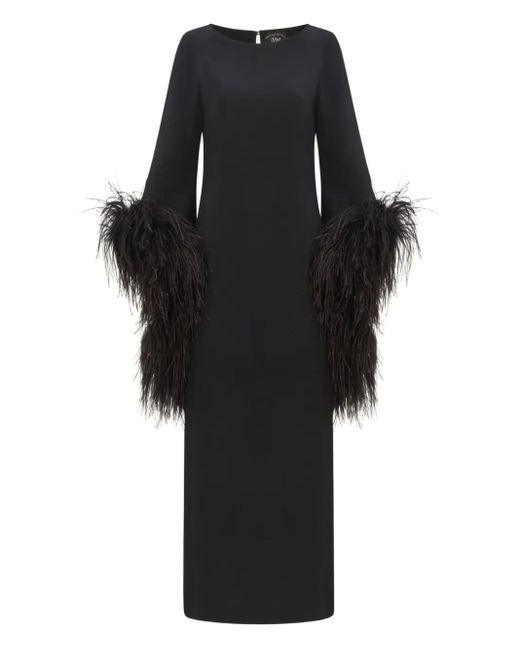 ‎Taller Marmo Black Del Lago Feather-Embellished Midi Dress