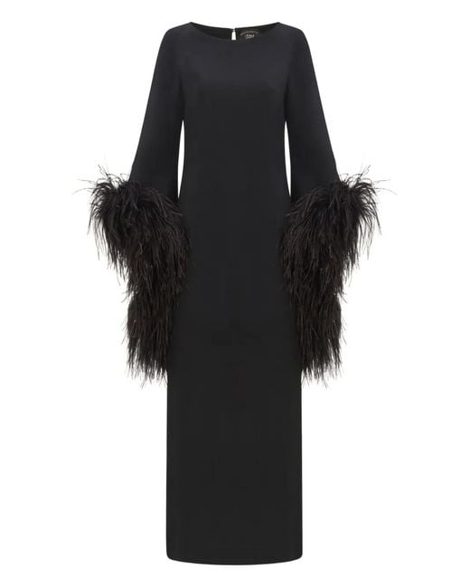 Taller Marmo Black Del Lago Feather-Embellished Midi Dress