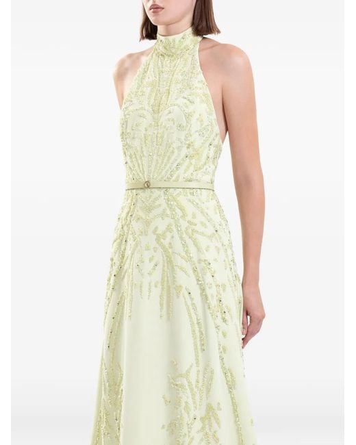 Saiid Kobeisy White Halter-Neck Embroidered Crepe Maxi Dress