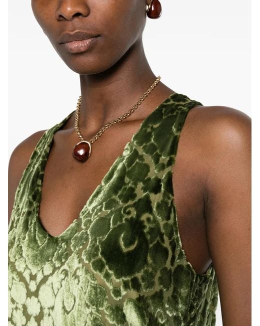 Forte_forte Green Damask-Pattern Velvet Top