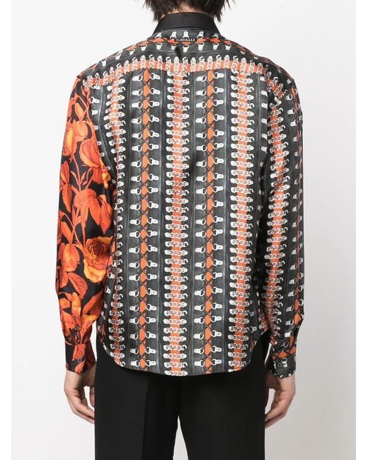 Camisa Con Diseño Patchwork Roberto Cavalli de hombre de color Black
