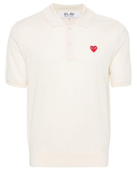Logo-patch knitted polo shirt COMME DES GARÇONS PLAY de hombre de color White