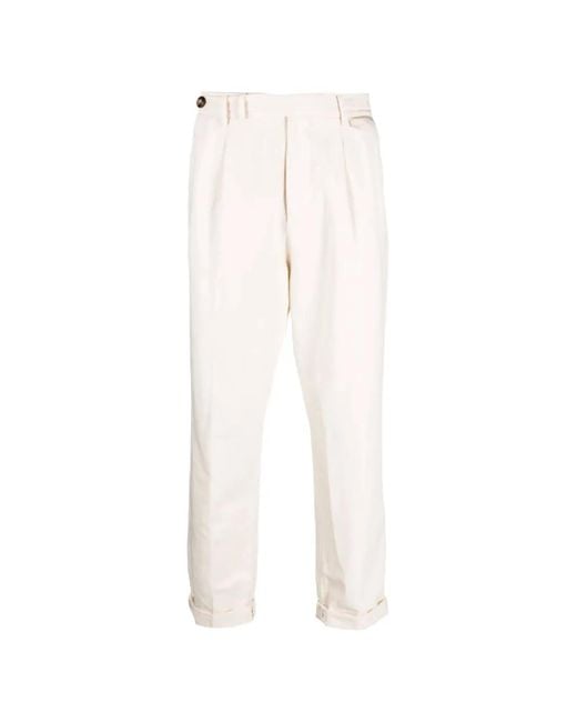 Brunello Cucinelli White Pleated Cuffed Trousers for men
