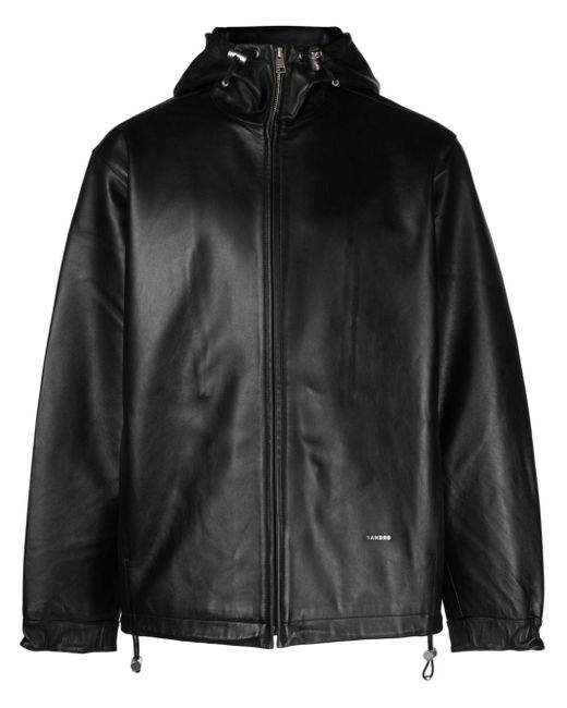 Sandro Black Hooded Leather Jacket for men