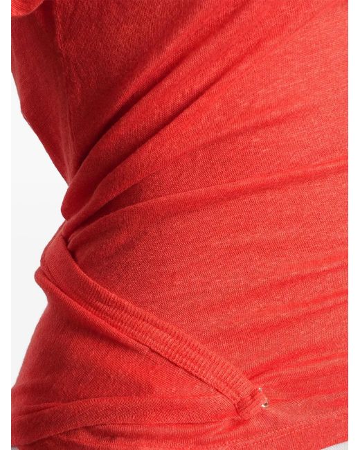 IRO Red Sorenza Twist-Detail Linen T-Shirt