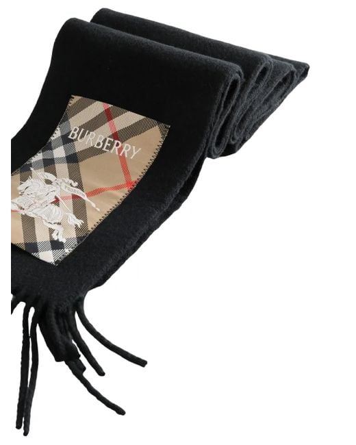 Burberry Black Ekd-Appliqué Fringed Scarf