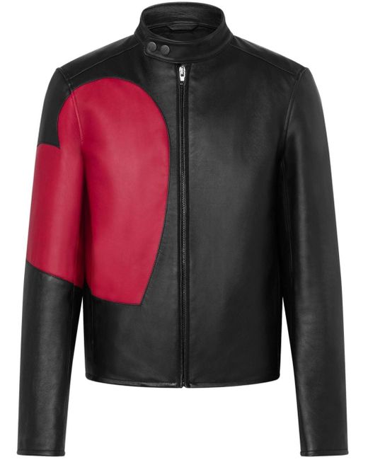 Moschino Black Heart-print Leather Jacket for men