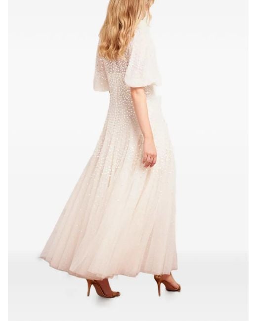 Needle & Thread Natural Embellished Ruffled Midi Dress