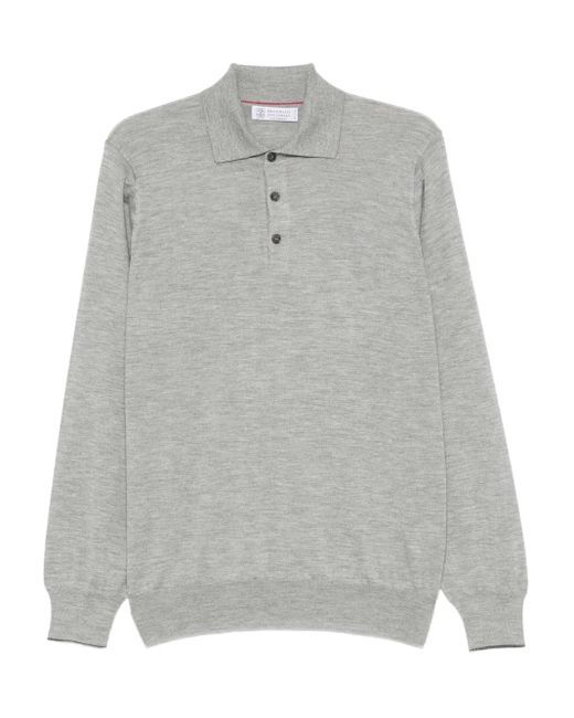 Brunello Cucinelli Gray Cashmere And Silk Polo Shirt for men