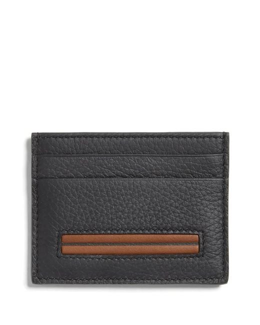 Zegna Gray Logo-Patch Leather Card Holder for men